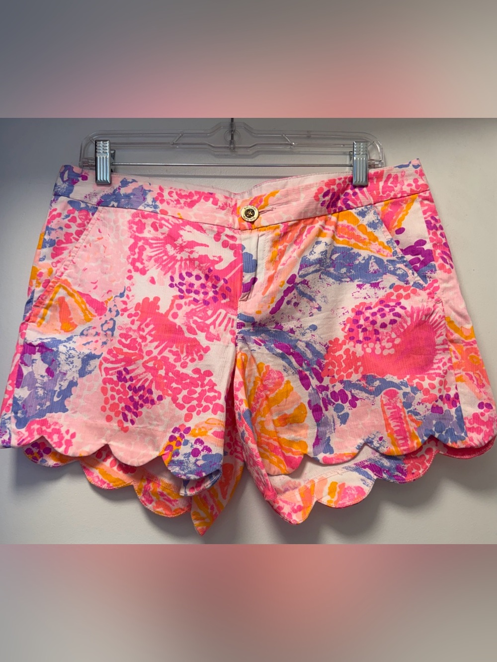 Lilly Pulitzer Buttercup Scallop Shorts 5" Floral Neon Pink Purple Orange Sz 6